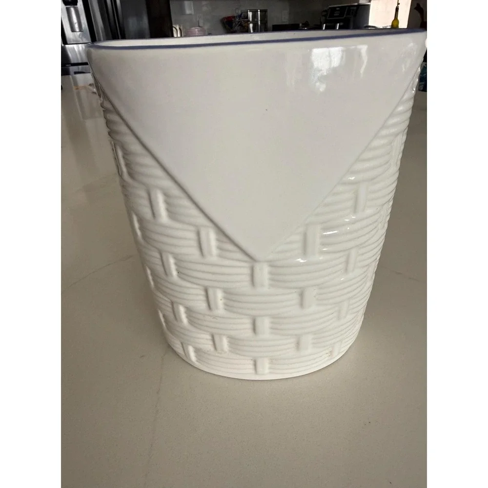 Vintage Pfaltzgraff White Basketweave Oval Utensil Holder Cottage Core